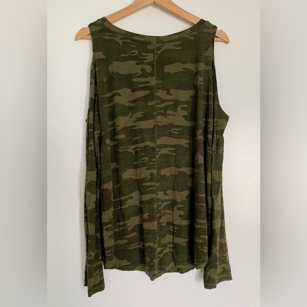 Woman’s Camouflage Cold Shoulder Shirt